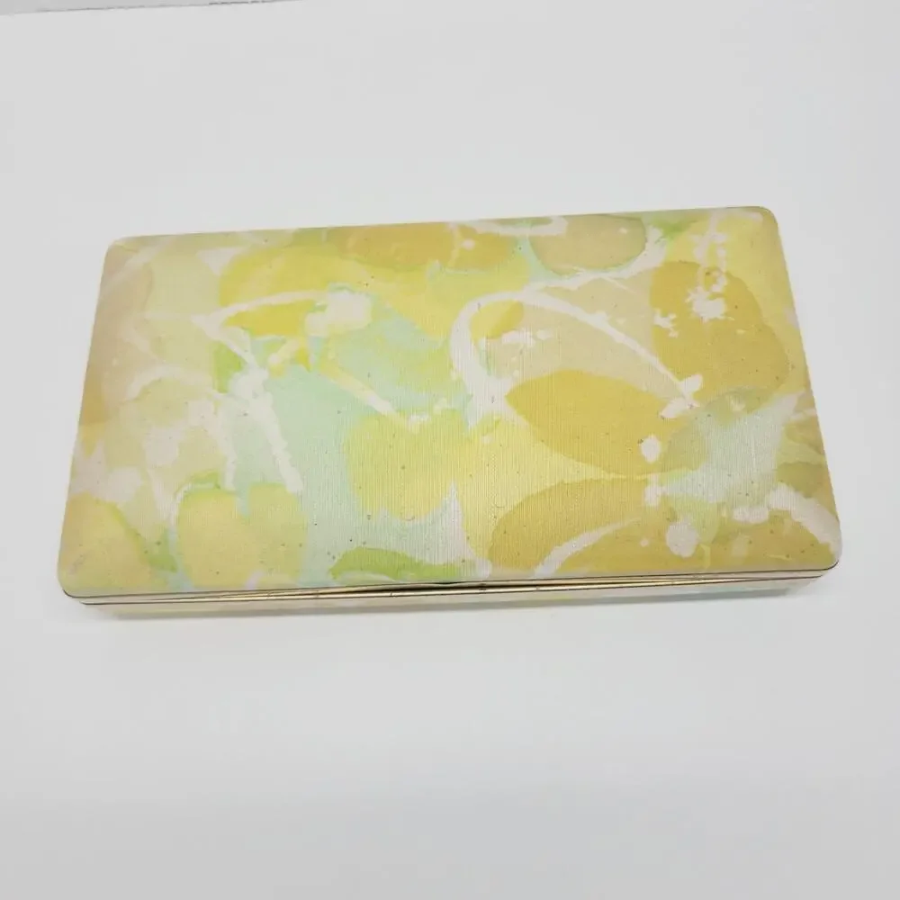 Vintage Mele Travel Jewelry Hard Case Box Earrings Gold interior Yellow Floral